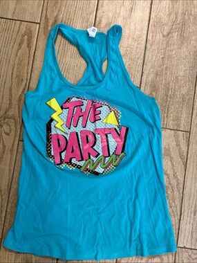 Bright Turquoise Graphic Tank with Bold 'THE PARTY' Print